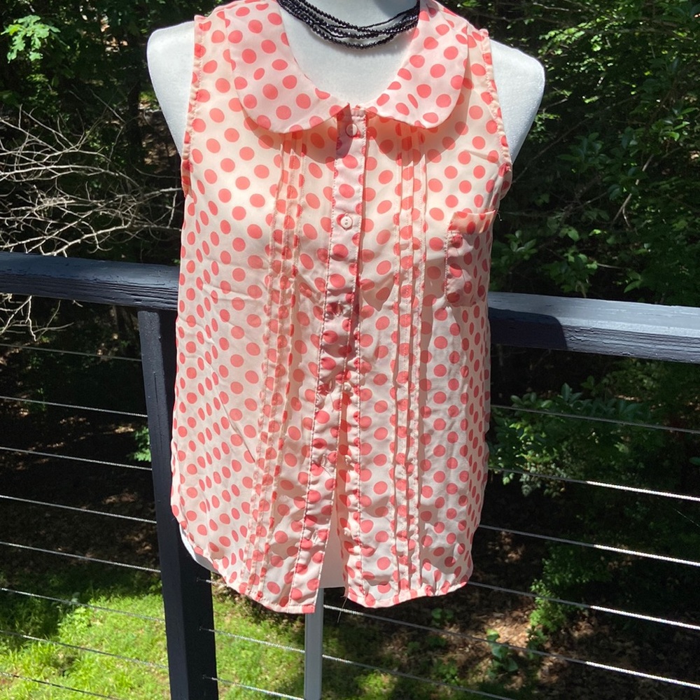 Sheer peachy pink polka dot shirt